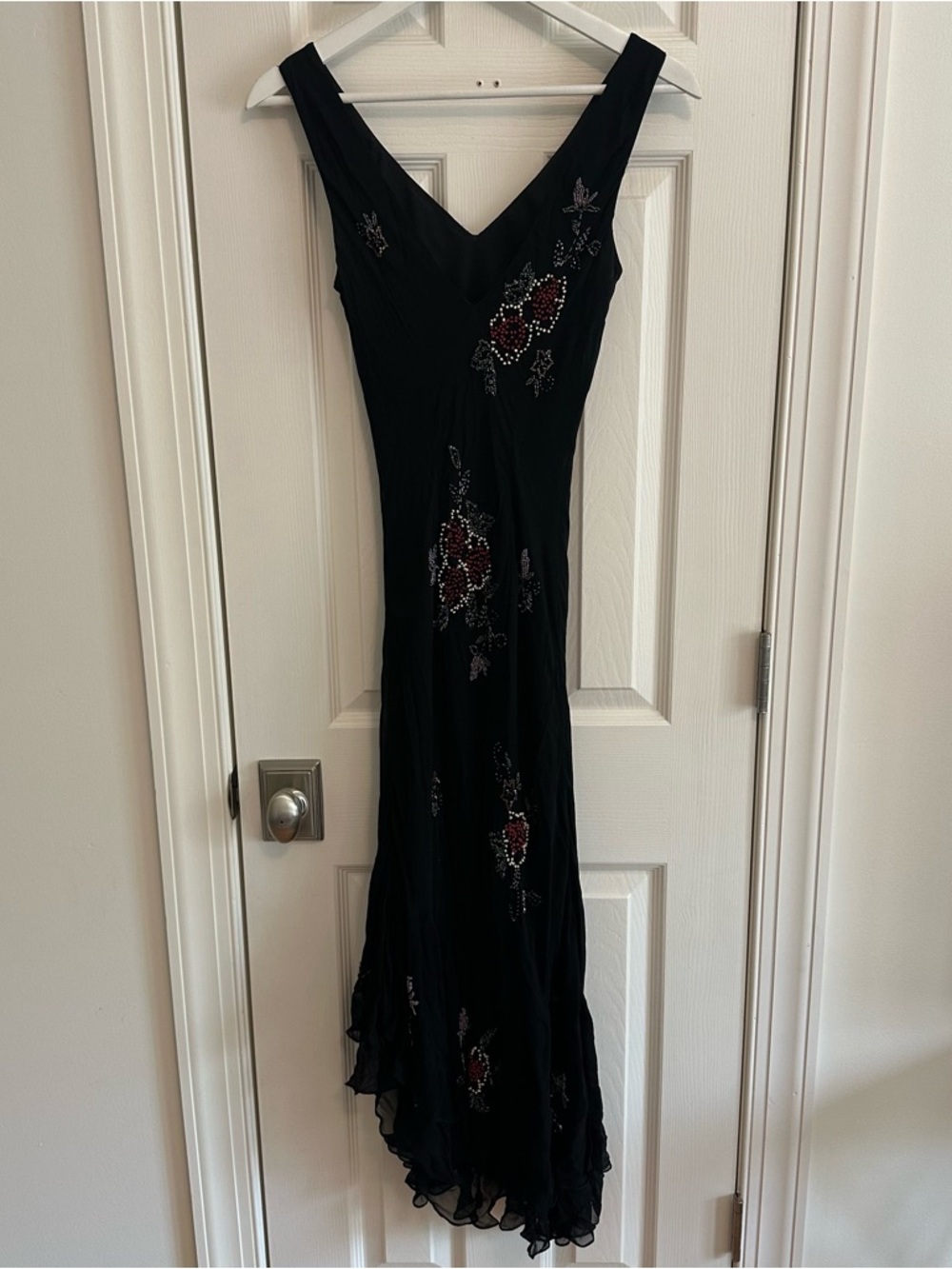 Vintage Sue Wong Black Midi Dress with Embroidered Beaded Floral Embellishments - Picture 6 of 8